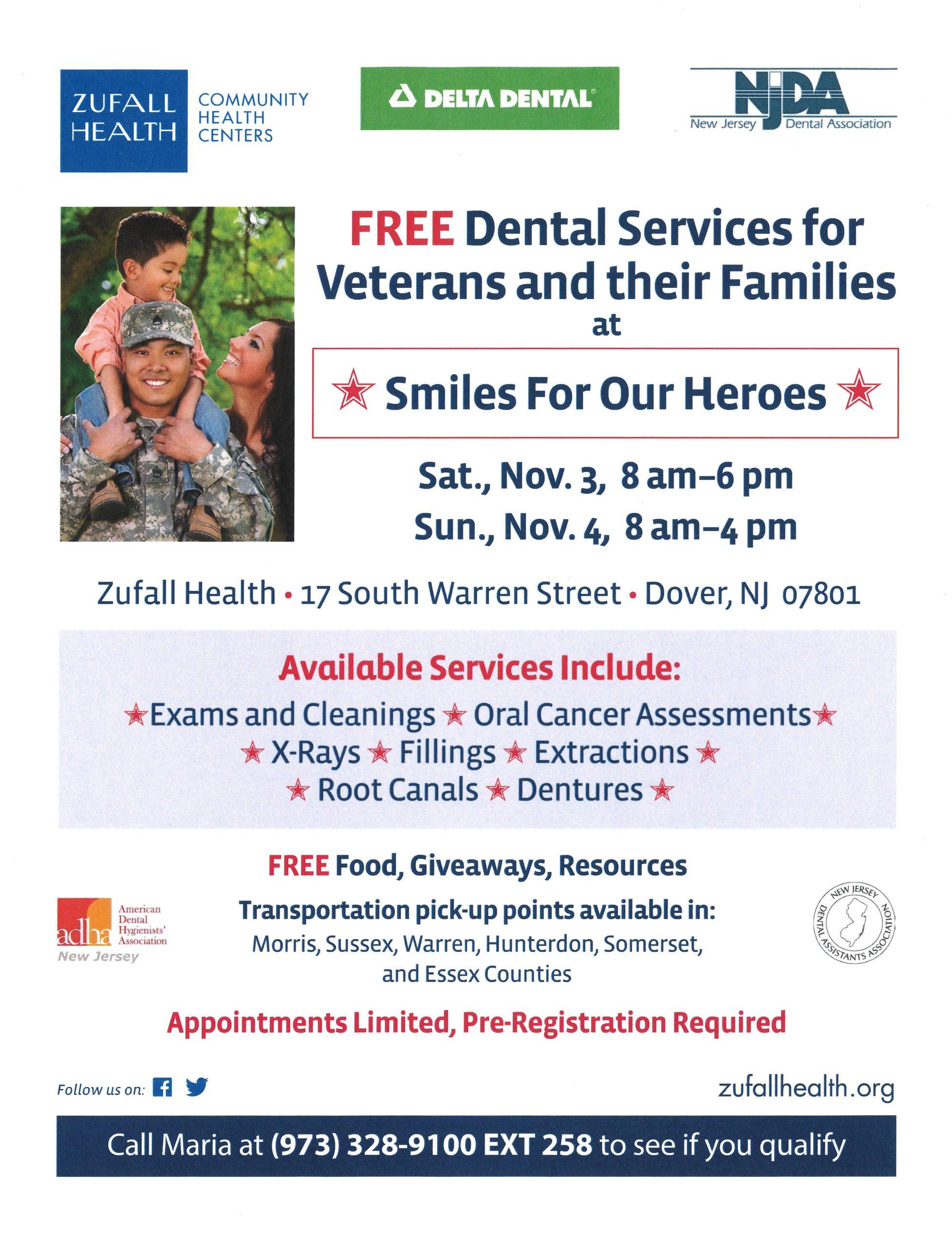 Smiles for our heroes veterans dental event flyer