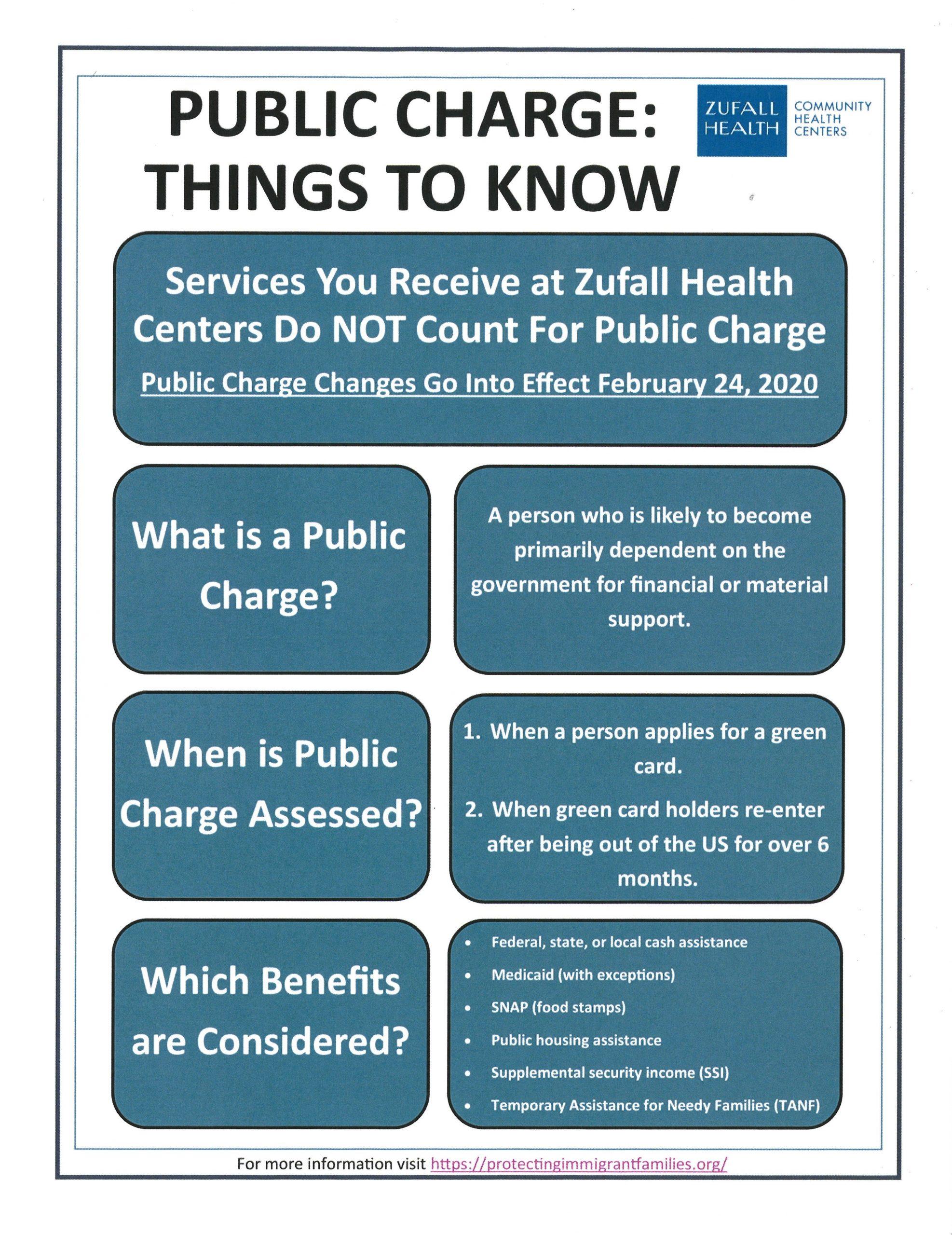 A flyer about things to know about Public Charge changes as of February 24, 2020.