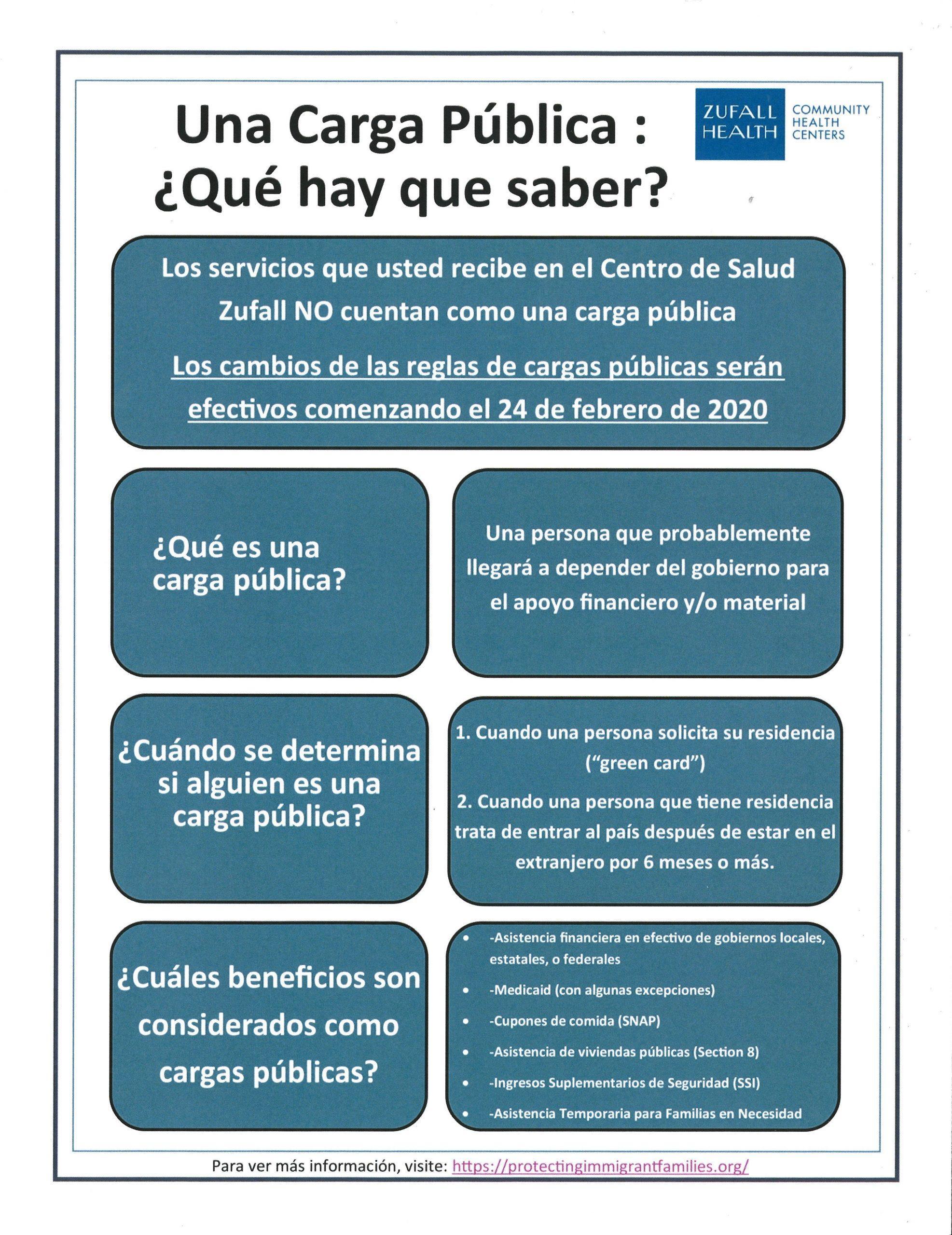 Public Charge: Things to Know flyer in Spanish