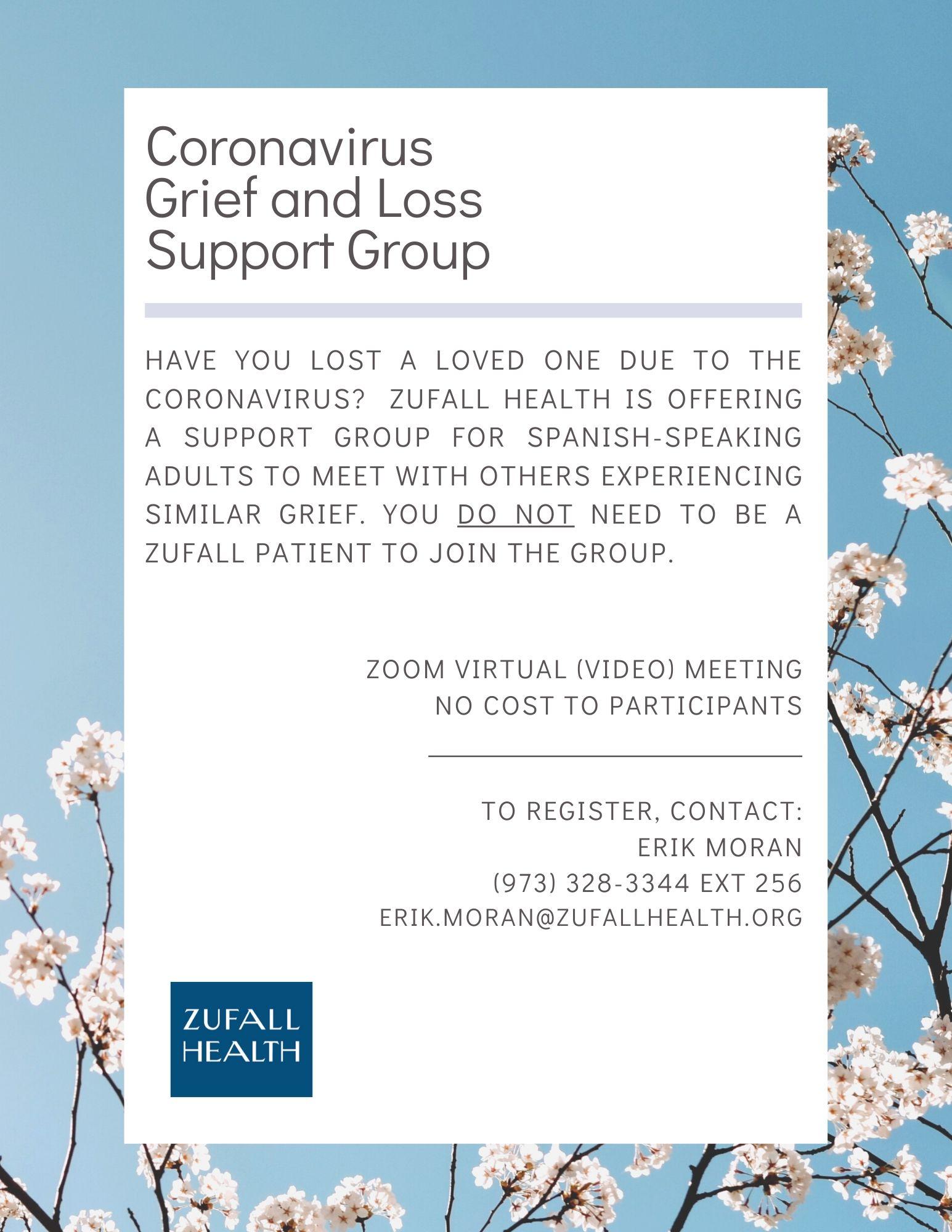 Coronavirus Grief Support Flyer English