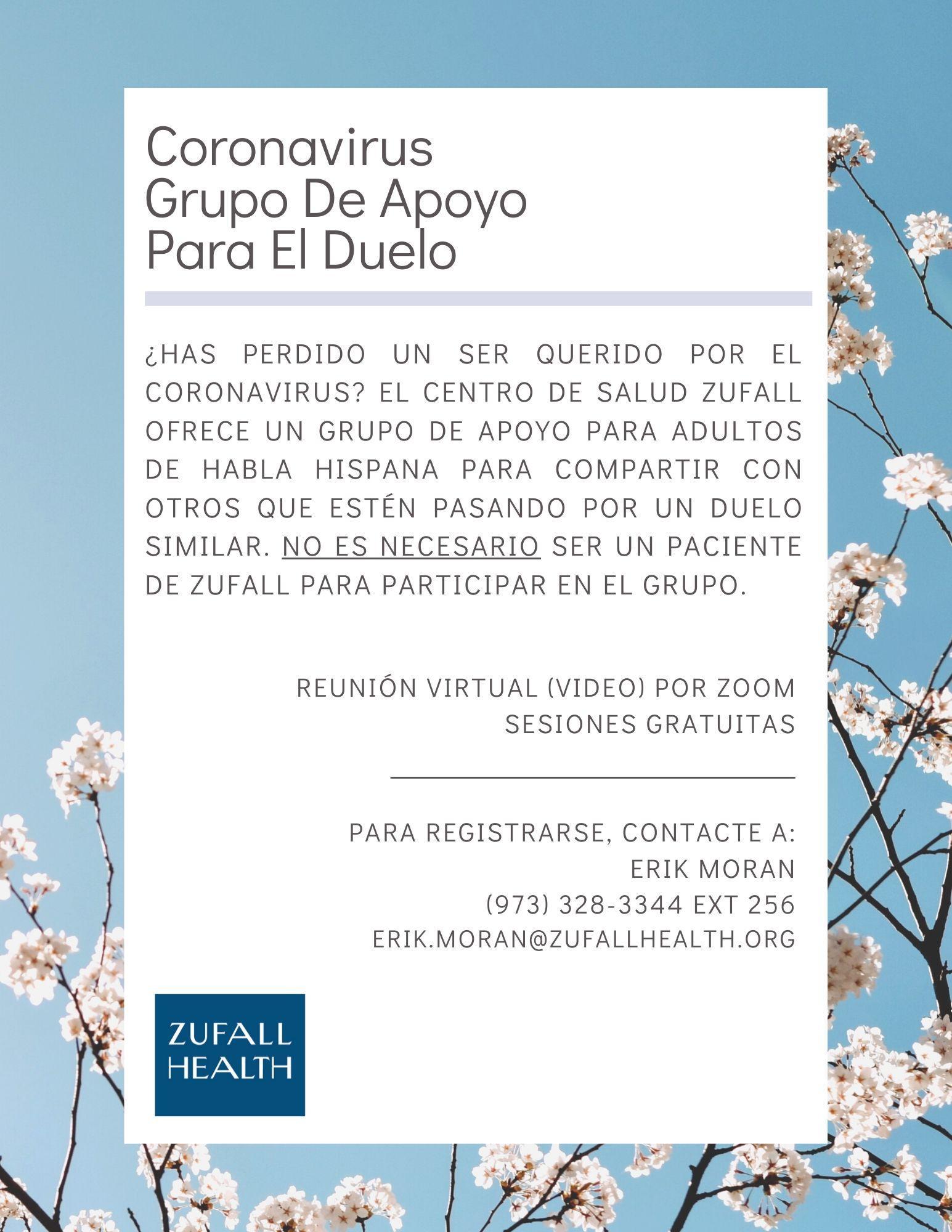 Coronavirus Grief and Loss Support flyer in Spanish