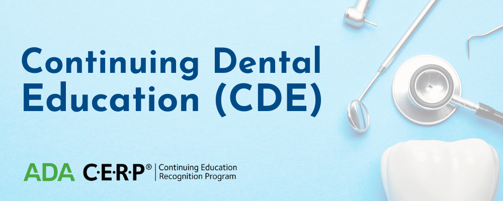 Continuing Dental Education header with dental tools and tooth